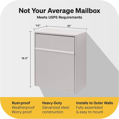 Adoorn Lockable Wall Mount Mailboxes for Outside - Large Anti-Theft Locking Mailbox for Letters - Weatherproof Construction - Durable Steel - 18.5" H x 15" L x 7.5" D - Sandstone