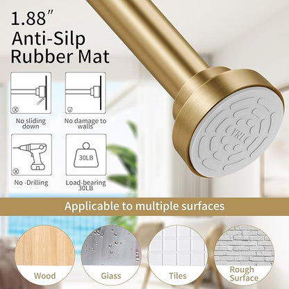 YNL Tension Shower Curtain Rod 34-96 Inches（2.8-8ft) Adjustable Spring Shower Rod No Drilling, Non-Slip, Never Rust, Stainless Steel, Suitable for Bathroom Window Kitchen, Gold