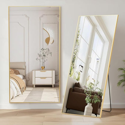 NEWBULIG Mirror Full Length, 71"x26" Body Wall Mirrors with Shatter-Proof Glass, Upgraded Floor Standing Mirror, Hanging or Leaning, with Stand Aluminum Alloy Frame for Home Decor, Bedroom, Gold