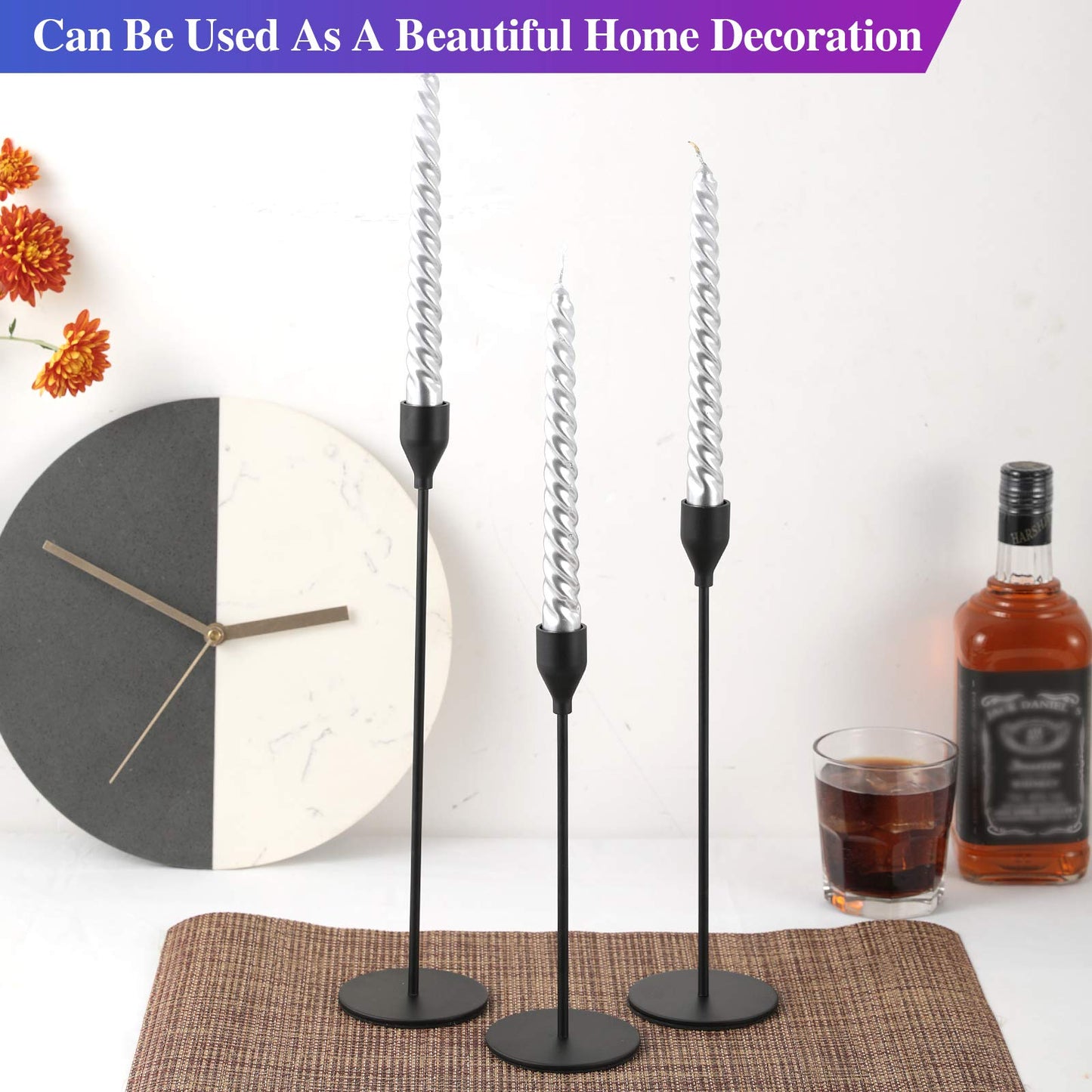 Anndason Set of 6 Black Taper Candle Holders Decorative Candlestick Holder for Home Decor, Wedding, Dinning, Party, Anniversary (Black)