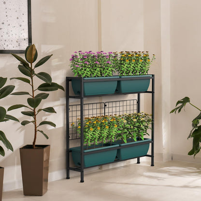 CADUKE Raised Planter Box with Legs, 32" Elevated Vegetable Garden Beds, Raised Garden Bed with Drainage Holes & Trellis, Herb Garden Planter Outdoor for Vegetables, Balcony, Patio, Green