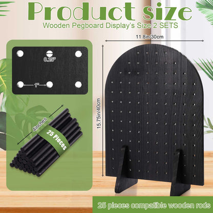 Colingmill 2 Sets Keychain Display Stand Wooden Pegboard Display Stand with 25 Pcs Dowel Rods Oval Bracelet Organizer Holder for Jewelry, Craft Shows, Necklace, Selling, 15.75" x 11.81" (Black)