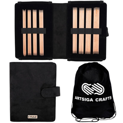 Lykke Cypra 6 in. Small Set US Sizes 0, 1, 1.5, 2, 2.5, 3, 4, 5 DPN Double Point Knitting Needles for Fingering, Sock, Baby, Sport, DK Yarn, Copper with Black VS Case, Project Bag