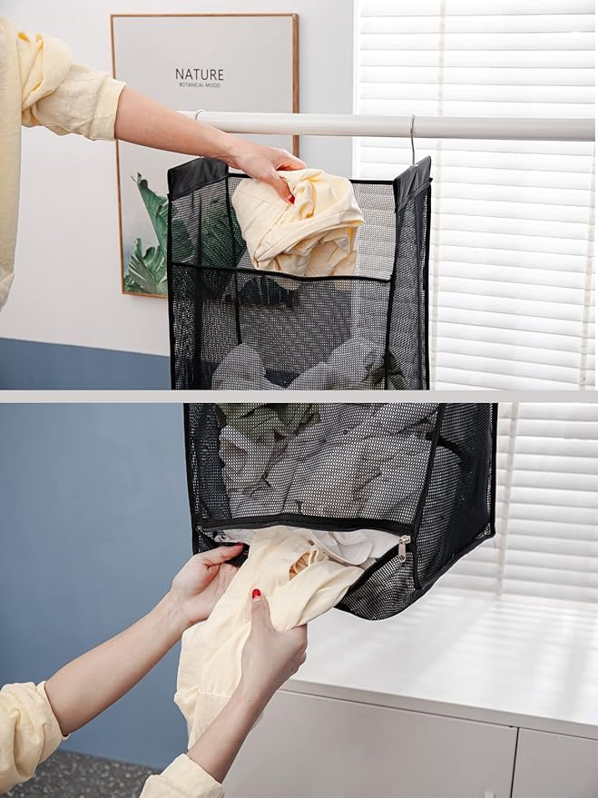 Jelier Hanging Breathable Mesh Laundry Hamper Basket, Portable Heavy Duty