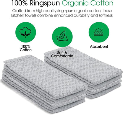 DG Collections Premium Dish Towels for Kitchen, 8 Pack, 15x25 Inch - 100% Cotton Kitchen Towels with Hanging Loop, Highly Absorbent, 400 GSM Bar Mop Cleaning Towels - Ash Grey