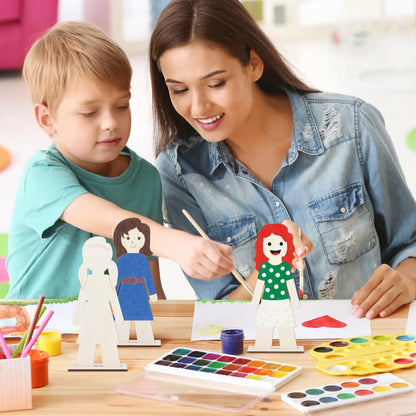 NUOBESTY 20Pcs Standing Wood People Cutouts Girls Manual Blank Wooden Shapes for Crafts Unfinished Woodslices DIY Graffiti Wooden Cutouts Human Decorations Label