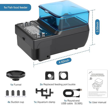 fishkeeper Automatic Fish Feeder Rechargeable, 3 Feeding Modes USB Aquarium Auto Dispenser for Pellets Flakes Powder, with Lithium Battery LCD Screen for Vacation Betta Turtle - Memory Function