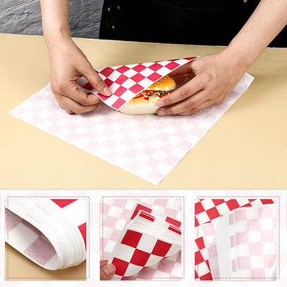 simarro 1000 Sheets Checkered Deli Paper Sheets, 12 x 12 Inch Grease Resistant Food Basket Liners Sandwich Paper Wraps for Restaurants Churches BBQs Picnic Party (Red And White)