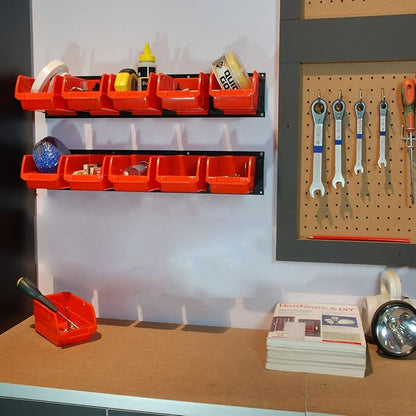 Wallmaster 8-Bin Storage Bins Garage Rack System 2-Tier Orange Tool Organizers