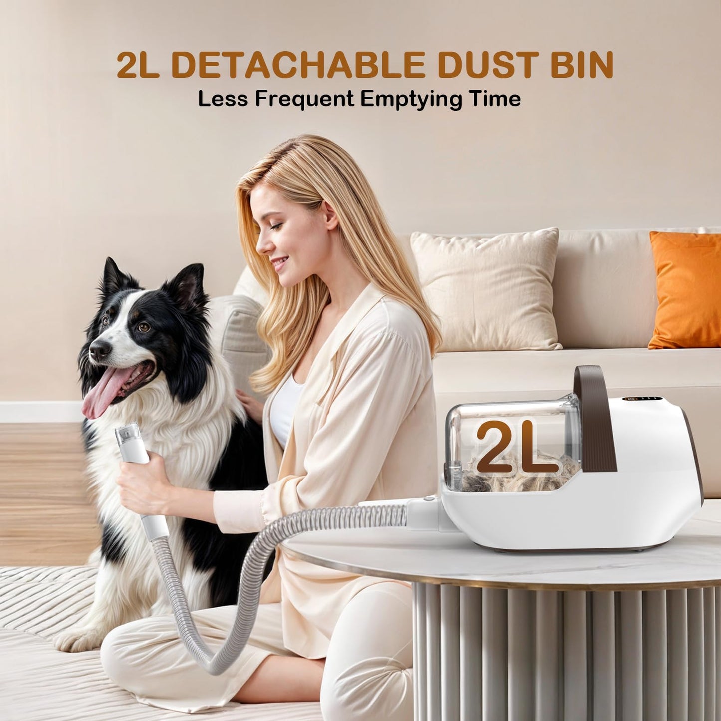 Ozumek Dog Grooming Vacuum, Dog Grooming Kit with Pet Clipper Nail Grinder, 3 Suction Modes Dog Brush Vacuum with 6 Pet Grooming Tools (Brown)