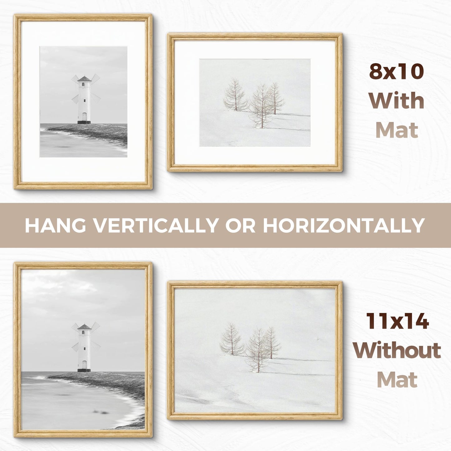 Fun Memories 11x14 Picture Frame, Handcrafted Oak Wood Picture Frame, 11 x 14 Photo Frame with High Tempered Glass, 11 by 14 Wooden Frame Matted to 8x10 Photo Wall Mounted, Oak Color, 1 Pack
