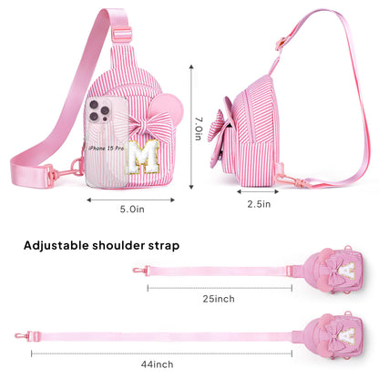 QLOVEA Birthday Gifts for Girls Kids, Personalized Small Initial Pink Sling Bag for Kid Girls | Small Initial Monogram Fanny Packs Crossbody Bag Purse for Girl Kid Year Old Birthday Gifts (Pink A)