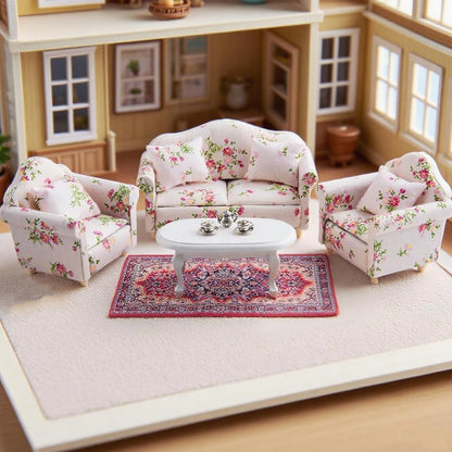 1:12 Scale Dollhouse Furniture 16 Pieces Wooden Sofa Set Living Room