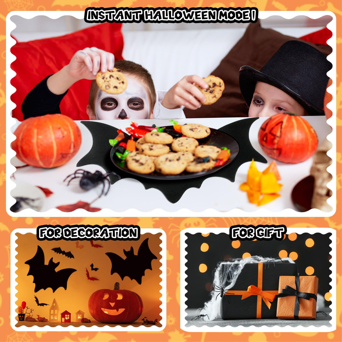Remerry 4pcs Leather Halloween Bat Shape Placemats Washable Bat Place Mats Set of 4 Black Gothic Table Mats Table Decoration for Indoor Outdoor Party Resistant Kitchen Kitchen Dining Gift