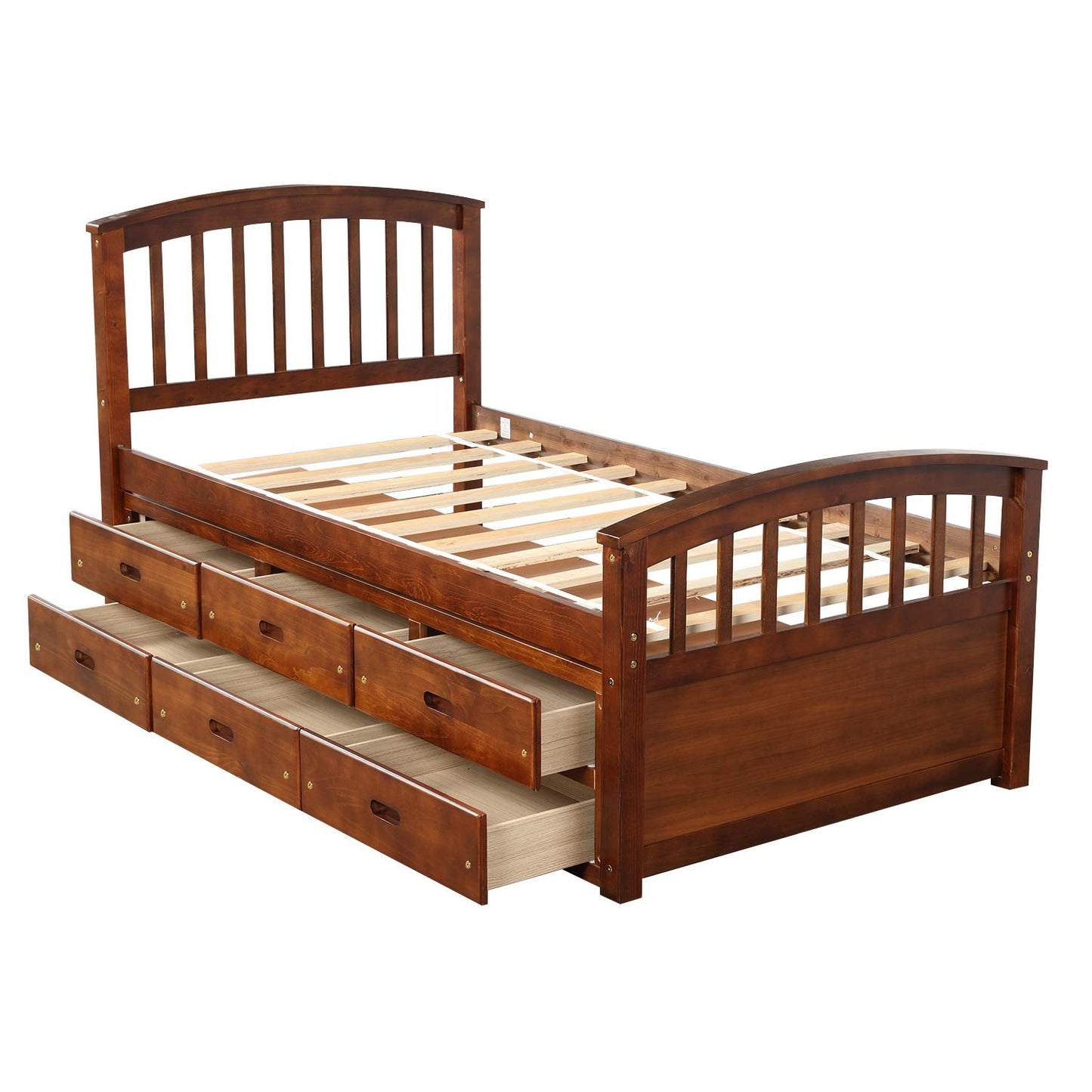 Merax Solid Wood Storage Bed with 6 Drawers, Wooden Slat Support, No Box Spring Needed
