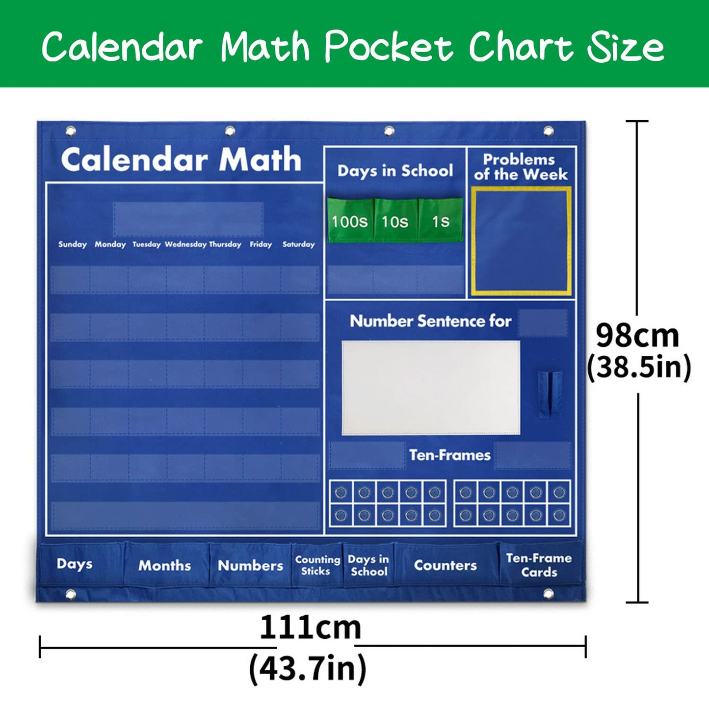 Boczif Daily Math Calendar Classroom Pocket Chart, Math Activities Educational Pocket Chart Teaching Calendar All About Number Activities for Counting, Problem –Solving, Elementary and Pre-school