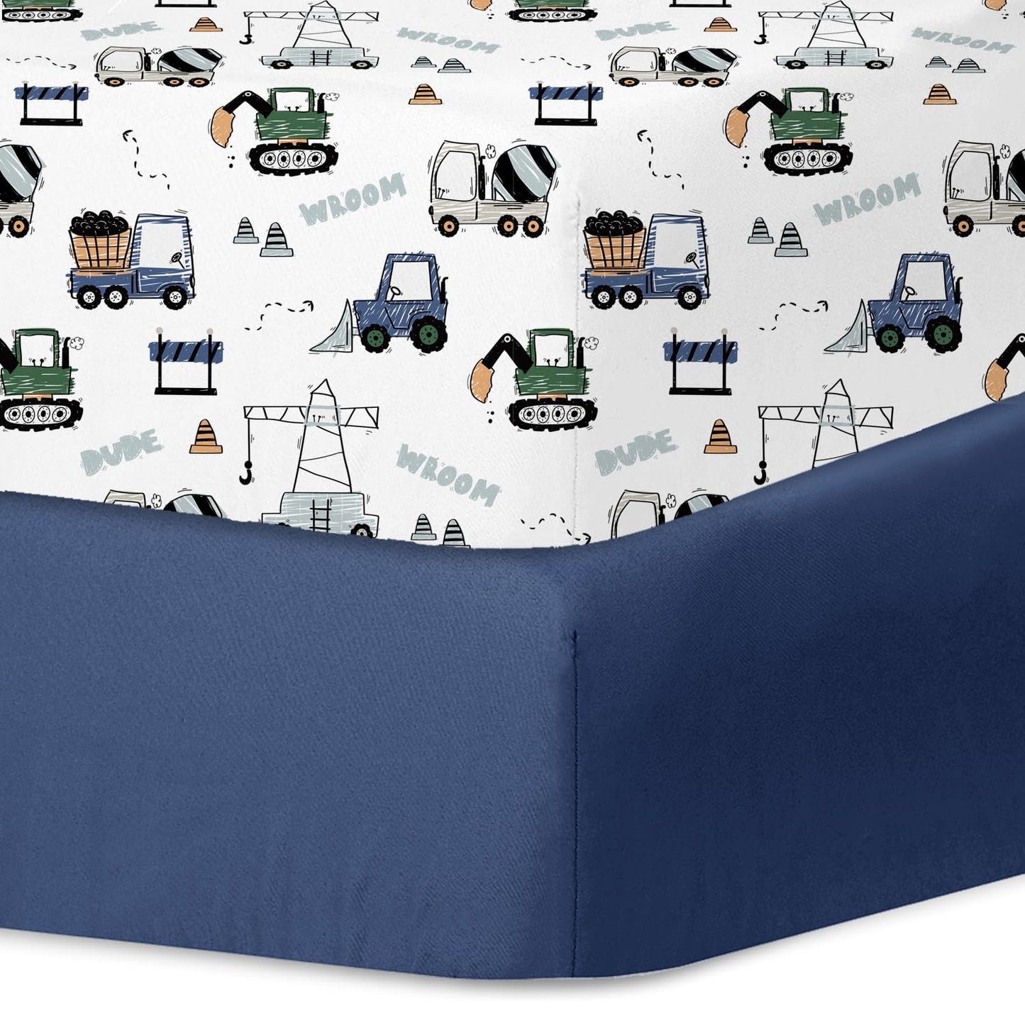 Little Grape Land Baby Cot Sheets Set for Boys & Girls, 2-Pack Soft & Breathable Microfiber,130x70cm Fitted Sheets for Standard Toddler Crib Mattress, Cute Patterns(Navy Truck)
