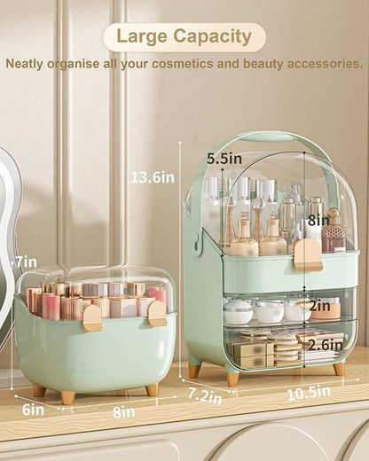 Makeup Organizer Countertop, Skincare Holder Bathroom Counter Organizer, Storage Box Cosmetic Display Cases, Teen Girl Gifts Make up Organizers (Green/Lipstick)