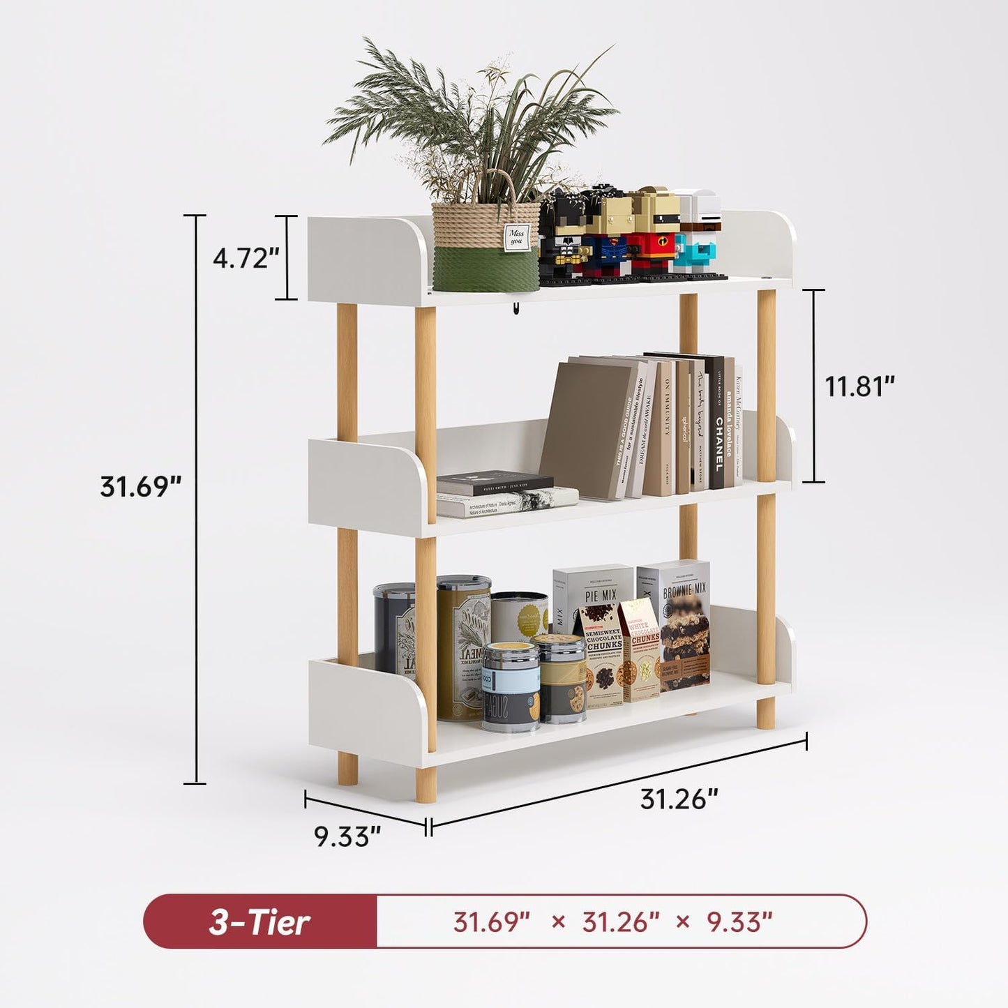 Breezestival 3-Tier Wooden Open Bookshelf, Modern Display Shelf with Standing Storage Rack, Multifunctional Bookcase for Home and Office, Living Room, Bedroom, Library, White