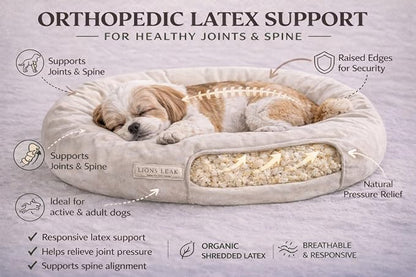 Round Dog Bed – Natural Canvas, Removable Washable Cover, Raw Cotton or Latex Fill, Hypoallergenic Non-Toxic, Made in USA (Natural, Small, Soft Comfort – Organic Latex)