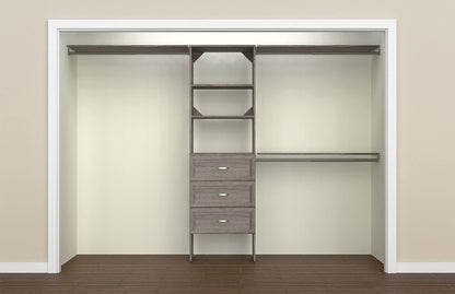 ClosetMaid SuiteSymphony Wood Closet Organizer Kit with Tower, 3 Hang Rods, Top Shelves, 3 Drawers, Adjustable, Fits Spaces 6 - 10 ft. Wide, Graphite Grey
