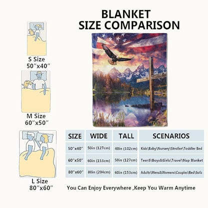 Spirit of Freedom Majestic Eagle Blanket,American Flag Cross Patriotic Throw Blankets,Gifts for Adults,Lightweight Soft Fleece,for Sofa Couch Bed Room Travel,Birthday Christian Decor,50x60in