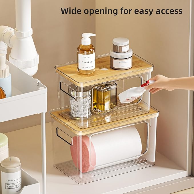 Under Sink Organizer, Plastic Trash Bag Holder Dispenser, Stackable Pantry