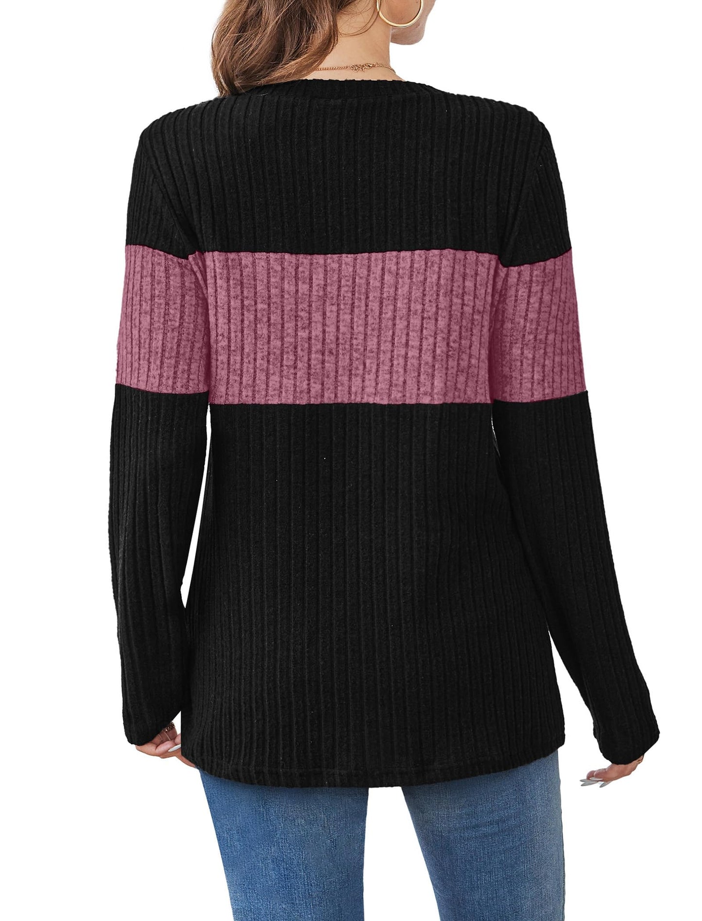 WIHOLL Womens Sweaters Trendy Color Block Tops Long Sleeve Shirts Fall Outfits Early Fall Fashion 2025 Winter Clothing