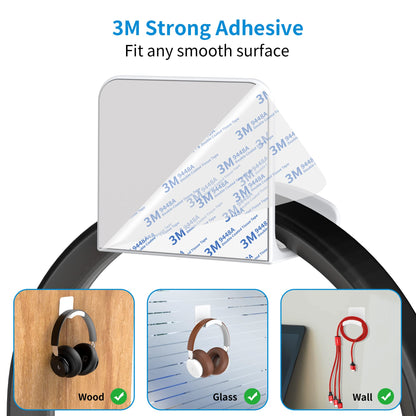SOKUSIN Headphone Stand Headset Holder - Adhesive Gaming Earphones Hanger, Universal Desk Wall Mount Hook for All Headphone/Controller, Compatible with Beats, AirPods Max,Sony, JBL (White-2PCS)