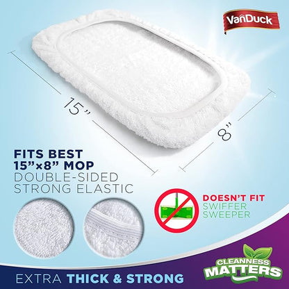 VanDuck 100% Cotton Terry Cloth Mop Pads 15x8 Inch 6-Pack