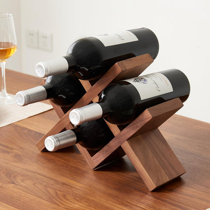 Rsuwiz Solid Oak Wine Rack Countertop, 4 Bottle Tabletop Wine Holder - No Assembly Free Standing Wood Display for Kitchen, Bar, Office, Living Room | Walnut