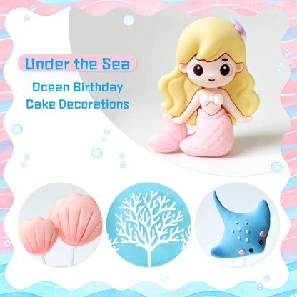 Under the Sea Ocean Birthday Cake Decorations Sea Ocean Party Favor Supplies for Sea Ocean Theme Baby Shower Birthday Party