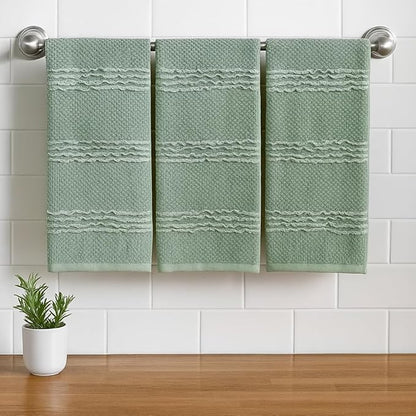Sage Green Kitchen Dish Towels: 100% Cotton Cloth Soft Cleaning Drying