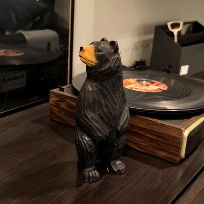 BEAULEMNA 7.5’’HHand Carved Wooden Standing Black Bear Figurine North American Black Bear Figurine for Home Decor Unique Presents and Collectibles