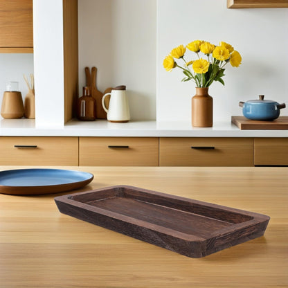 DEARMAMY Rustic Farmhouse Decorative Tray 15.74X6.88In Narrow Wooden Serving Platter for Kitchen Counter Centerpiece Candle Holder