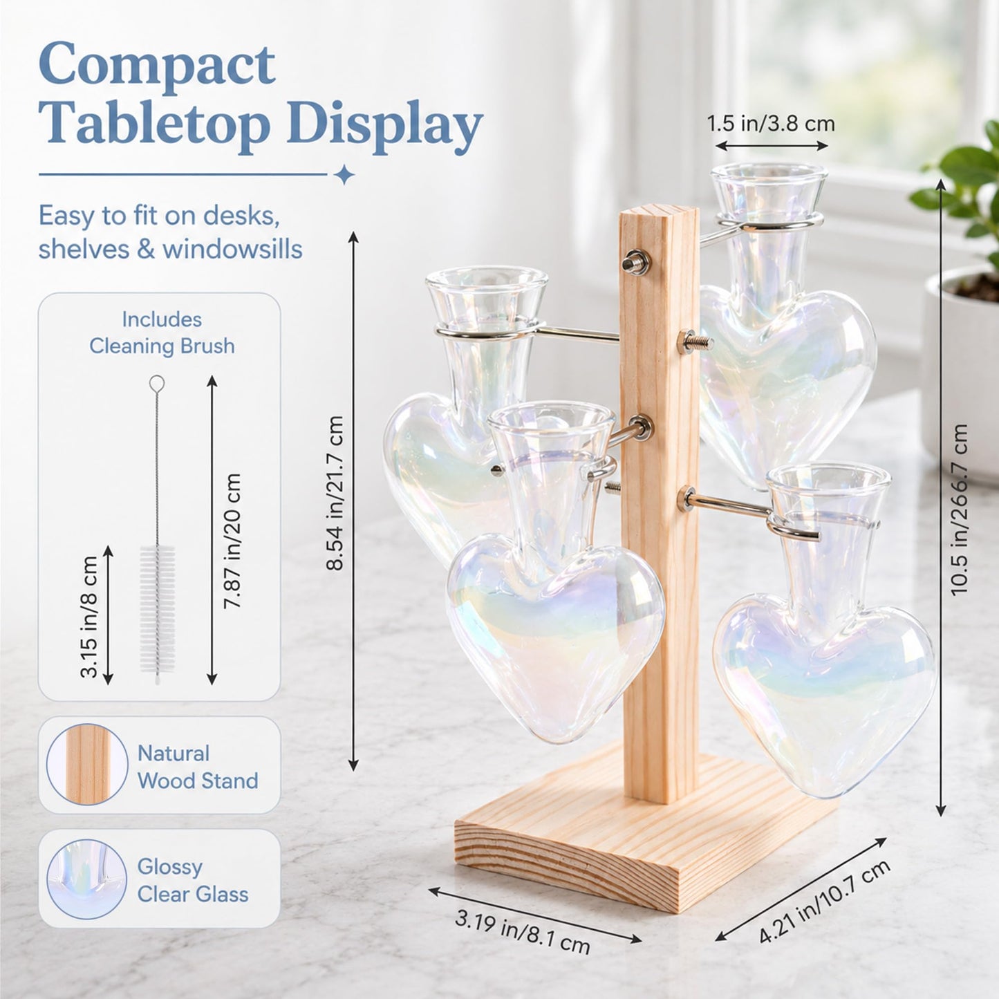 Nacome Plant Terrarium Propagation Stations: Clear Vase with Wooden Stand
