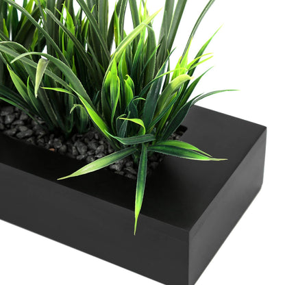 MyGift Artificial Green Grass Plants Potted in 9-inch Matte Black Wood Decorative Planter, Tabletop Faux Greenery in Wooden Rectangular Pot Centerpiece Décor