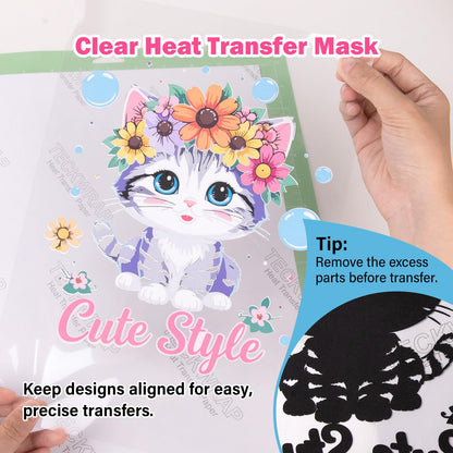 TECKWRAP Heat Transfer Mask for Heat Transfer Paper for T-Shirts 1 roll, 11.7" X 170" Masking Film Clear Iron on Transfer Tape for HTV Printable Heat Transfer Vinyl