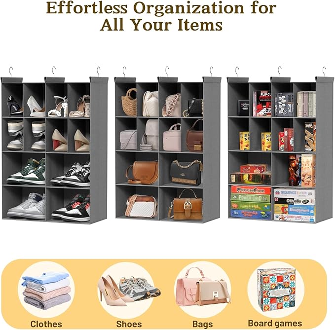 4 Tier Hanging Closet Organizer, 12 Compartments Sweater Organizer