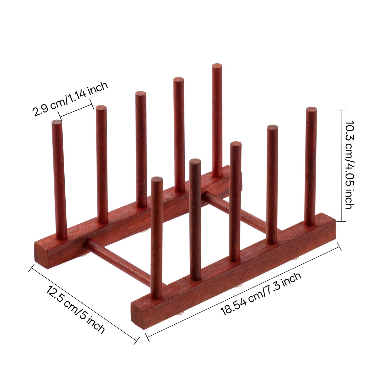 HBlife 4pcs Rosewood Wooden Dish Drying Rack - Home and Kitchen Organizer for Cups, Bowls, Pots, Lids, Cutting Boards & Plates Space-Saving for Cabinets Counters (4 Slots)