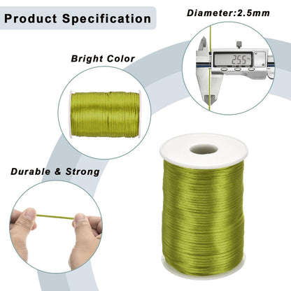 Rebower Nylon Satin Cord 2.5mm, 109 Yard Nylon String for Bracelet Braided Thread [for Jewelry Making Necklace Chinese Knot Craft] - Army Green