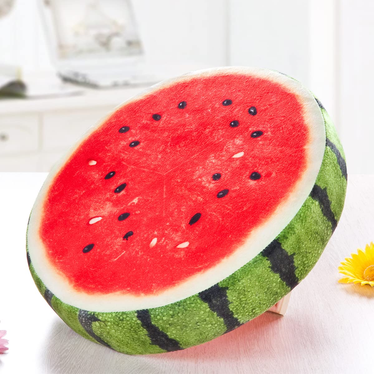 HYSEAS Round Throw Pillows 14 Inch Watermelon, 3D Print Decorative Plush Funny Fruit Stuffed Cushions Toy Seat Pad for Couch, Chair, Floor, Sofa, 2 Pack