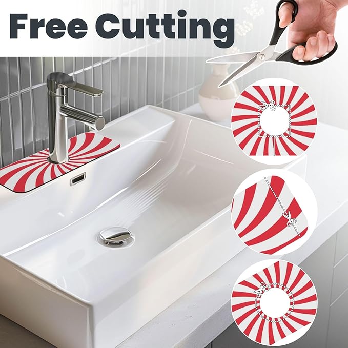 Christmas Red Swirl Peppermint Sugar Candy Kitchen Sink Splash Guard Faucet Mat