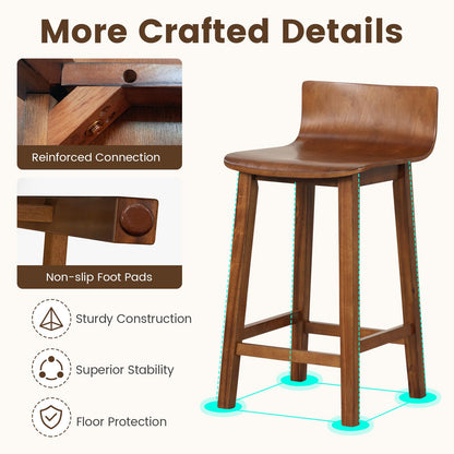 Giantex 24.5" Bar Stools Set of 2, Counter Height Bar Stools w/Low Back & Footrest, Farmhouse Wooden Bar Dining Chairs, Armless Wood Barstools for Kitchen Island, Pub, Kitchen, Cafe, Breakfast, Brown