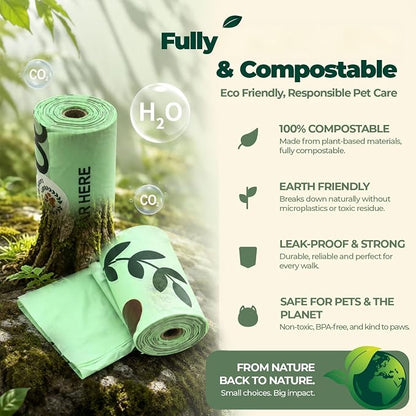 Certified Compostable Dog Poop Waste Bags-ASTM D6400&EN 13432 Compliant-270 Total Count,lavender fragrance Leakproof Dog Refill Rolls,15 Plant Based Compostable Poop Bags Per Roll (18 rolls)