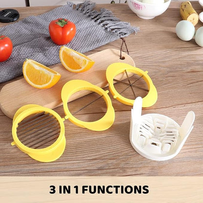 Jawbush 3-in-1 Egg Slicer with Stainless Steel Blades & Egg Piercer Set, Multi-functional Cutter for Halving, Wedging (6-Piece) & Slicing (9-Piece), Heavy Duty Tool for Hard Boiled Eggs & Fruits