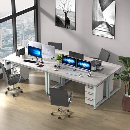 NSdirect 63" Large Computer Desk,Modern Simple Style PC Table Office Desk Wide Workstation for Study Writing,Gaming and Home Office,Extra 1" Thicker Wooden Tabletop and Black Metal Frame,Stone White