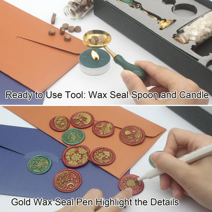 Letter Wax Seal Stamp Kit, Andotopee Wax Seal Kit Initial Alphabet J Sealing Wax Stamp Head 3pcs, Vintage Wax Stamp Seal Kit with Wax Seal Beads, Wax Seal Warmer Tools, Wax Seal Pen, Gift Box Set