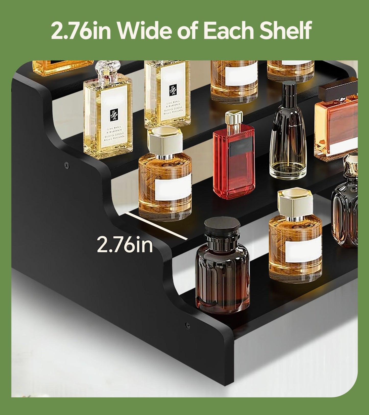 SEENYOO Wooden Cologne Organizer for Men, Perfume Organizer Stand, Cologne Stand with Anti-Slip Washers, Wooden Display Risers Stand for Dessert, Cupcake, Black, 4-tier-11.8in