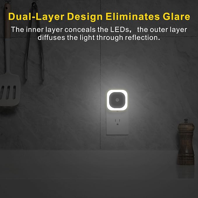 YUNLEX 2 Pack Plug in Night Light with Motion Sensor & Dusk to Dawn Sensor, 3 Sensor Modes, Night Lights Plug into Wall, Auto ON/Off, Dimmable Nightlight for Bathroom, Stairs, Kitchen, Cool White